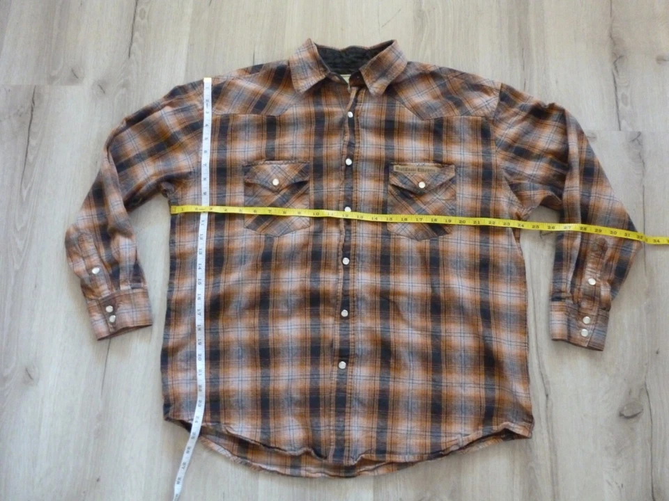 Jesse James Work Wear Pearl Snap Shirt Mens L Orange Flannel West Coast Choppers - Image 3 of 4