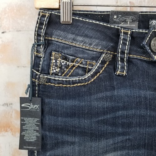Silver Jeans Co Tuesday 16 1/2" Slim Bootcut Denim Jeans Dark Wash 8P Short - Picture 2 of 7