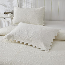 Standard Size Quilted Pillow Shams Cotton Set of 2 Cream White Vintage Farmhouse