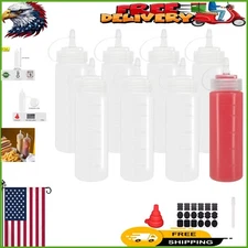 BPA-Free 8 oz Condiment Squeeze Bottle Set - 8 Bottles, Labels & Funnel Included
