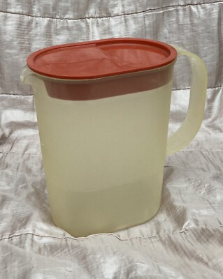 Vintage Tupperware 1 Liter Kühlschrank Kanne blickdicht & orange Deckel Behälter Flüssigkeit UK