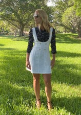 NWT ZARA White TEXTURED Jewel Button PINAFORE DRESS Size S/M