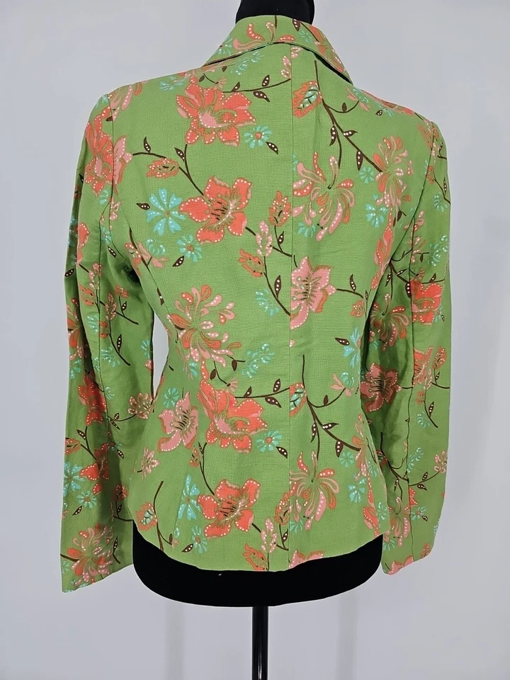 Blazer boho Harold's para mujer de lino verde floral talla 4 Foto 4 de 4