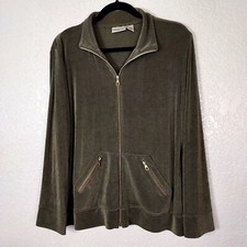 Chico's Travelers Jacket Sz. 2 or 12 Dark Moss Green 2 Zip Pockets Unlined