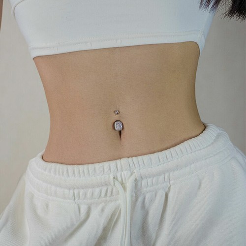 Sterling Silber Quadrat CZ Bauchnabel Stab Knopf Bauchnabel Ring Piercing Schmuck A1542 - Bild 5 von 12