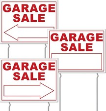3pcs Garage Sale Sign with Metal Stakes 12 X 16 Inch Double Sided Yard Sale Sign