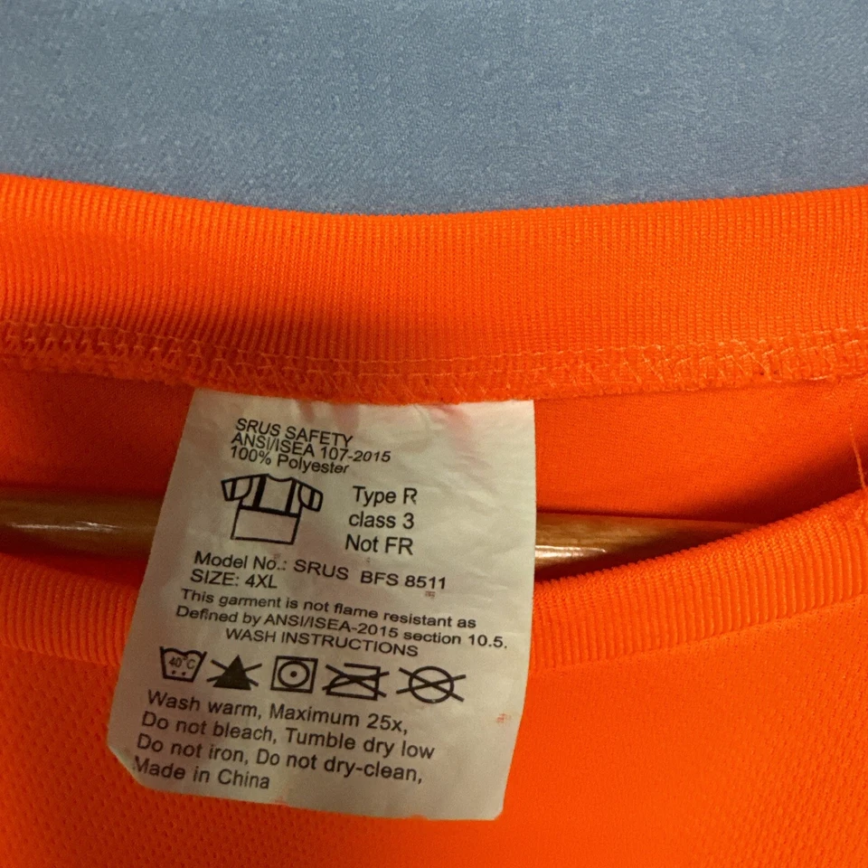 Hi Vis Safety Shirt Type R Class 3 Men’s 4 XL Orange & Black Reflective Stripes - Image 2 of 4