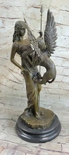 45 CM Western Art Deco Bronze Greek mythology Sexy Woman W/ Griffin Sculpture
