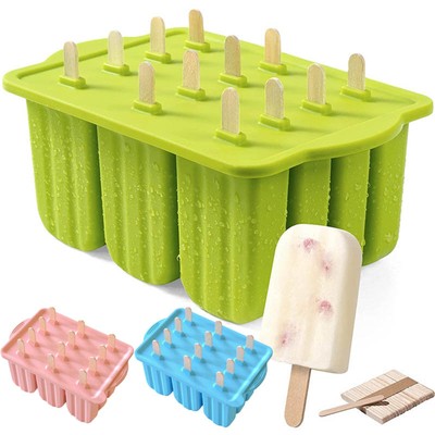 Silicone Frozen Popsicle Molds Ice Cream Pop Maker Freezer Kit 12 Popsicle Stick