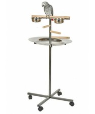 Rainforest Parrot T-Bar Parrot Play Stand With Steps, Feeders And Tray - Black.