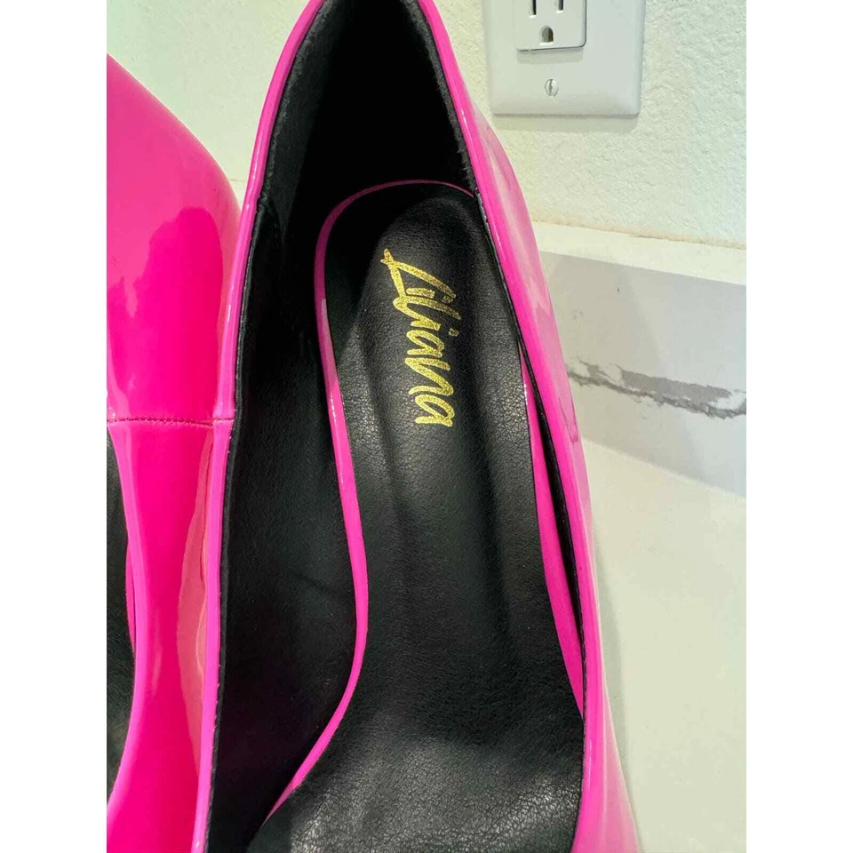 Tacones de aguja con plataforma de charol rosa Liliana 6" tacón talla 9 Foto 3 de 4