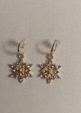 Fashion Jewelry Small Snowflake Gold Tone Earrings With Gems Christmas
