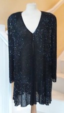 Frank Usher Black Sparkle Beaded Silk V Neck Evening Jacket Size Xl Exc Cond