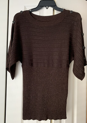 Pullover/ Sweater, Brown With Golden Thread, Small