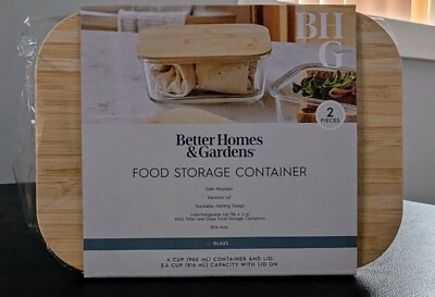 Better Homes & Gardens 4Cup Glass Food Storage Container 2 piece with Bamboo Lid