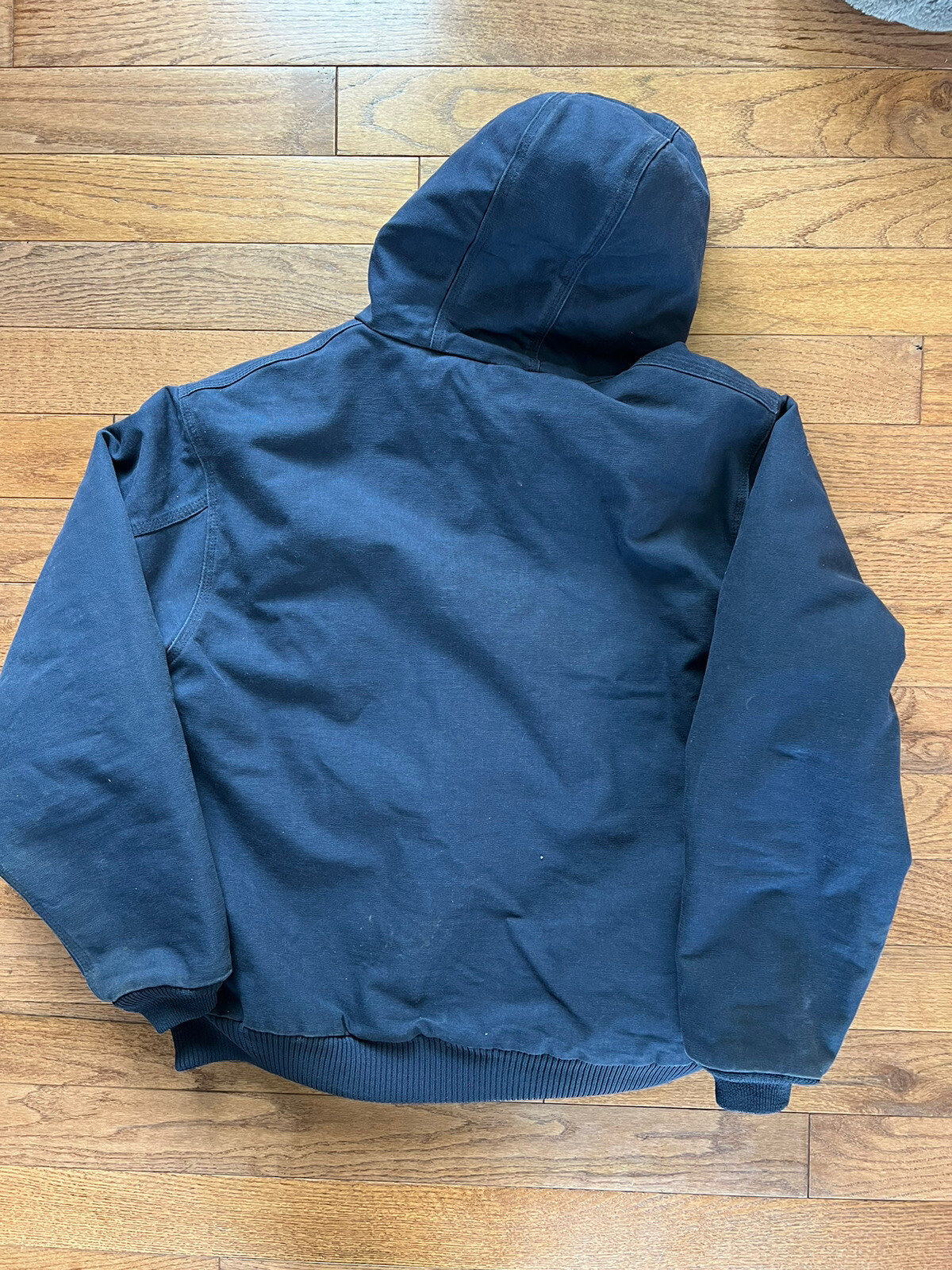 Vintage XL Carhartt Jacket Mens Blue Duck Canvas Hooded J130 MOS Full