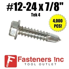INTERCORP H4 #12-24 x 7/8" Self Drilling Screw Hex Washer Head (Tek 4) 4,000 BOX