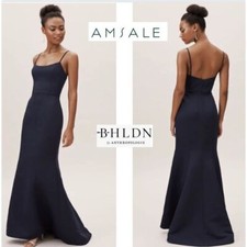 Amsale X BHLDN Moe Navy Blue Fit and Flare Formal Maxi Dress Size 6