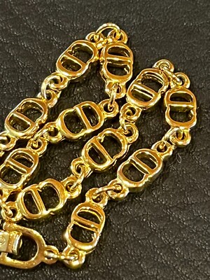 CHRISTIAN DIOR Bracelet Bangle Chain AUTH Logo Vintage CD GOLD A