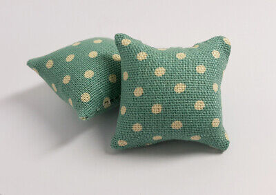 2PCS Sea Green Dot White Pillow For Sofa Couch Bed 1/12 Dollhouse Miniature Doll 