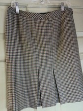 BROOKS BROTHERS Wool Cashmere Plaid Houndstooth Skirt in Tan Greens Size 10
