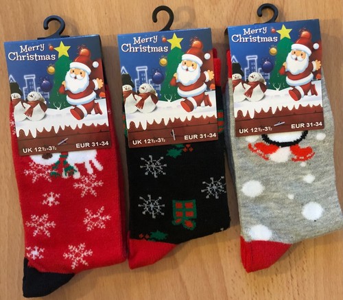3 Pairs Children's Socks Santa Festive Christmas Cotton Rich Novelty Xmas Socks - Picture 9 of 12