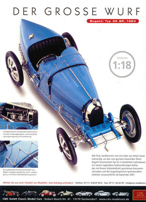 CMC WERBESEITE ...BUGATTI TYP 35 GP,  1924  in 1-18...Zeitungsanzeige  #0711f