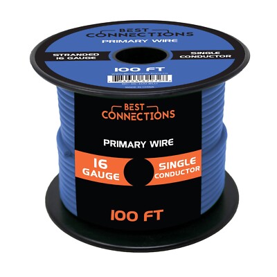 16 Gauge Car Audio Primary Wire (100ft Blue) Remote, Power/Ground Electrical
