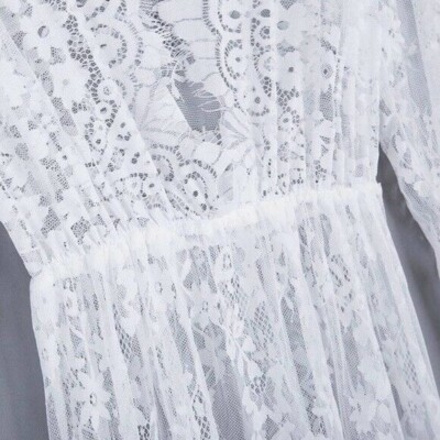 Romantic White Eyelash Lace Long Maxi Sheer Dress Boudoir or Maternity NEW  | eBay