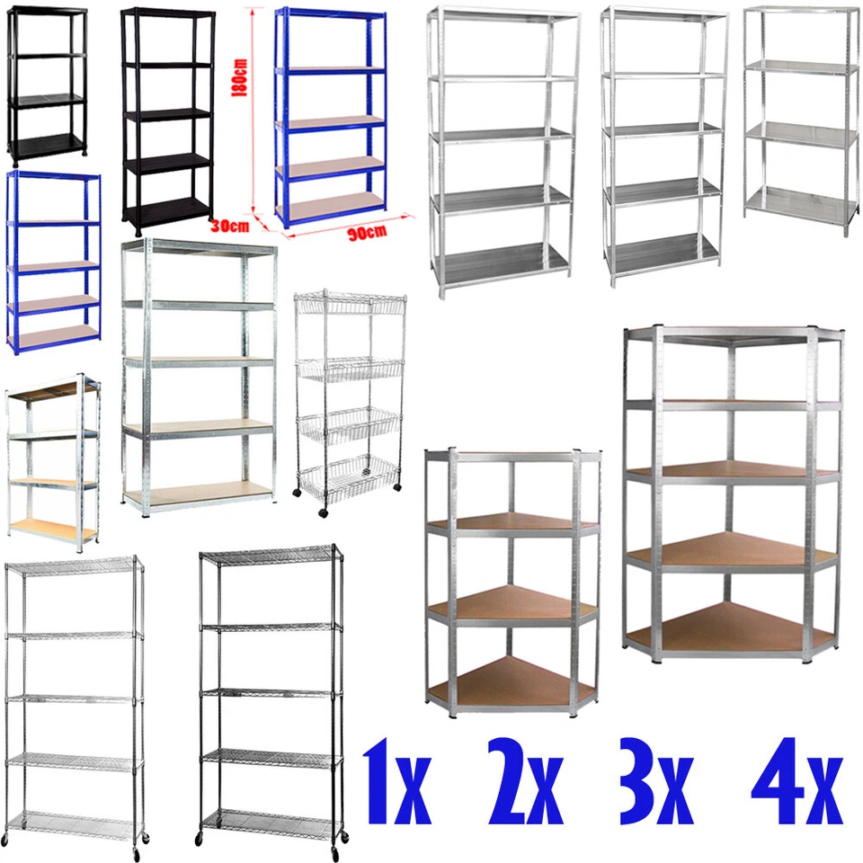 4/5 TIER PLASTIC/METAL HEAVY DUTY RACKING SHELVES STORAGE UNIT GARAGE UKED