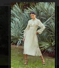 Badgley Mischka Long Sleeve Modest Midi Dress sz 4 Runway Resort 2023 Belted