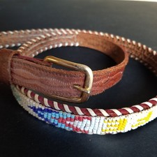 Leather Hand Beaded Western Navajo Indian "Santa Fe" Belt 30-34 size