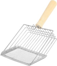 Litter Scooper, Metal Scoop, Pooper Scooper with Wooden Handle, Silver