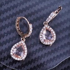 rose gold sterling silver 925 huggie hoops earrings pink crystal teardrop