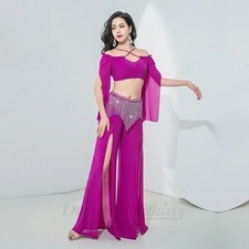 Belly Dance Costume for Women Long Sleeves Top AB Stones Tassel Pants Practice