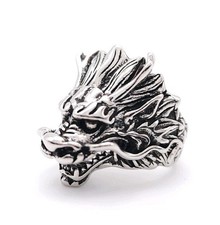 Gothic Dragon Head Ring Silver Plated Adjustable Fantasy Unisex Jewelry