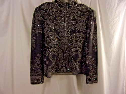 Silver Rhinestone Jacket St. John Evening Rhinestone Embellished Zip-Up Jacket in Gray / Silver ...
