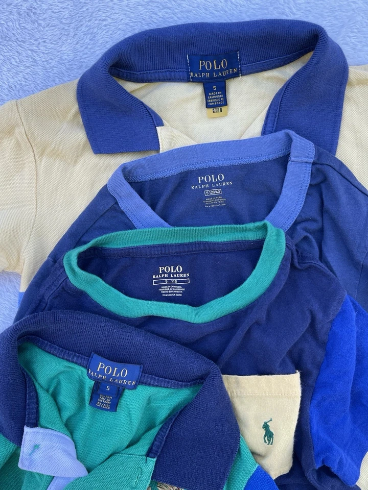 Lote de 7 camisas/pantalones cortos polo para niños de Ralph Lauren Big Pony bloques de colores talla 5 Foto 2 de 4