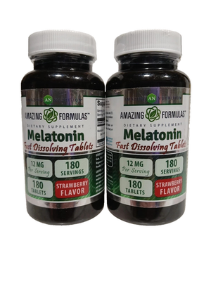 #ad TWO Amazing Formulas Melatonin 12mg 180 Tablets Each Strawberry Fast Dissolving $16.03