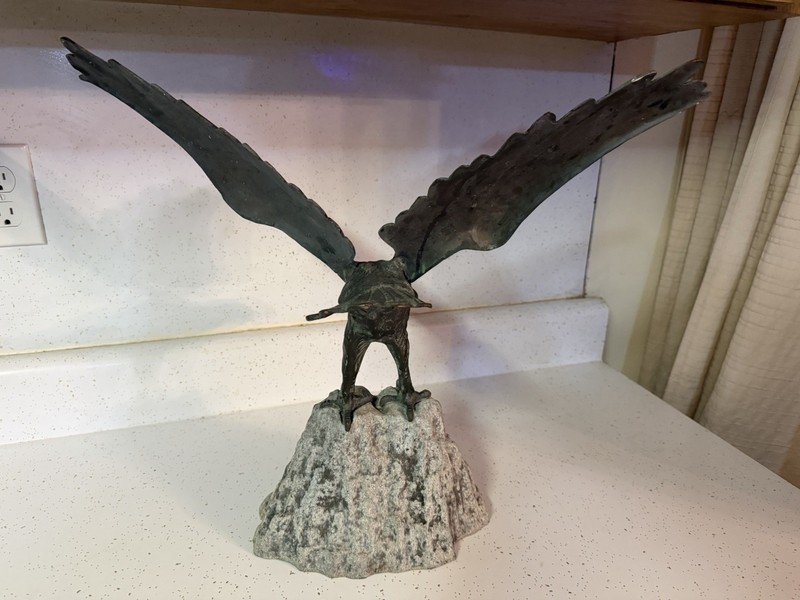 Large Majestic Bronze Eagle Statue, Outstretched Wings, 21" tall, 18" wide Heavy
