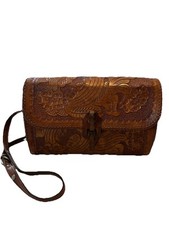 Vintage Hand Tooled Leather Purse Western Bag Floral Laced Bag