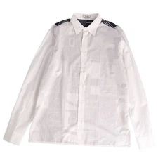 Hermes Shirt Long Sleeve Cotton Top Men's 41 16 White Navy Used MOLO-0