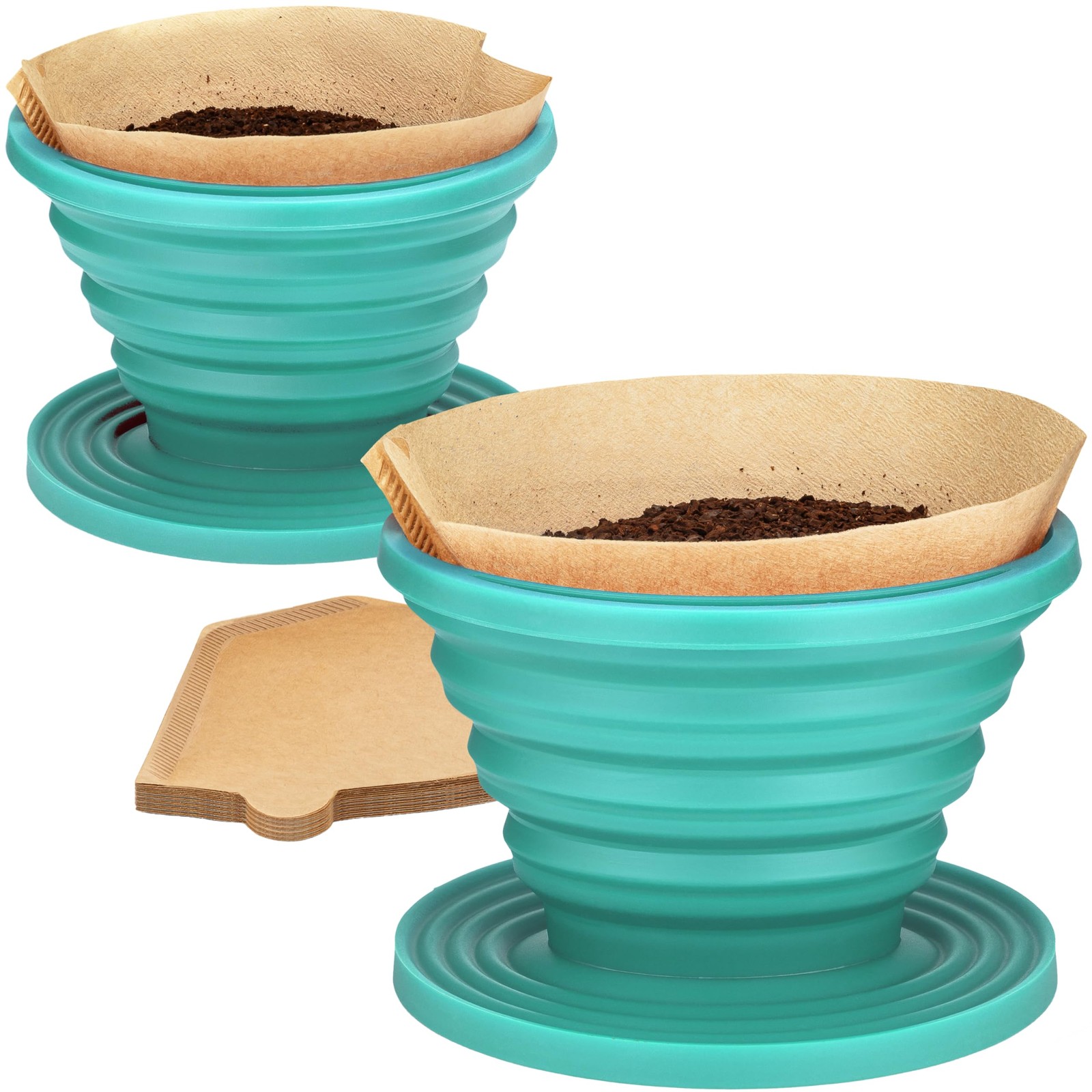 Collapsible Camping Pour Over Coffee Dripper with Paper Filters - 2 Pack