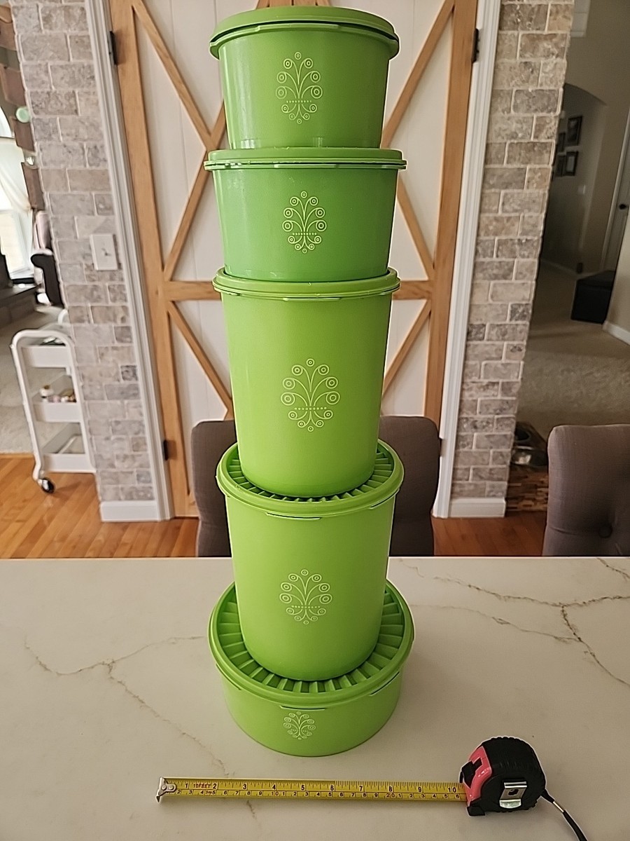 Set of 5 Vintage Tupperware Canisters Servalier Green with Lids