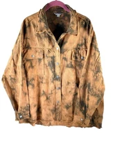 Davi & Dani Brown Tie Dye Fringe Bottom, Snap Up Peace Jacket With Pockets Lg