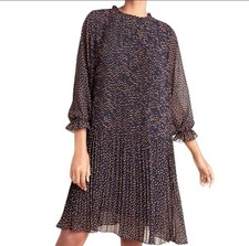 ANTHROPOLOGIE SEEN WORN KEPT Vega Pleated Mini Dress Womens 2 Navy Orange Stars