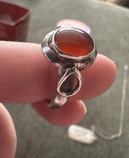 Natural Carnelian artisan Sterling Silver Ring Made In Mexico Boho eclectic Sz 7