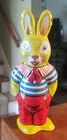 Vintage 1950s J Chein Wind Up Tin Toy Litho Walking Easter Bunny Rabbit Works
