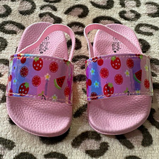 Simply Petals Girls Pink Fruit Print Slide Sandals Slip-On Elastic Strap Sz 4
