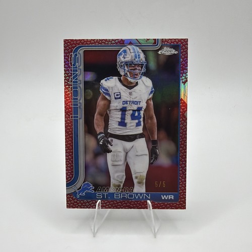 Amon-Ra St. Brown 2025 Topps Chrome Football Red Leather /5 Detroit Lions